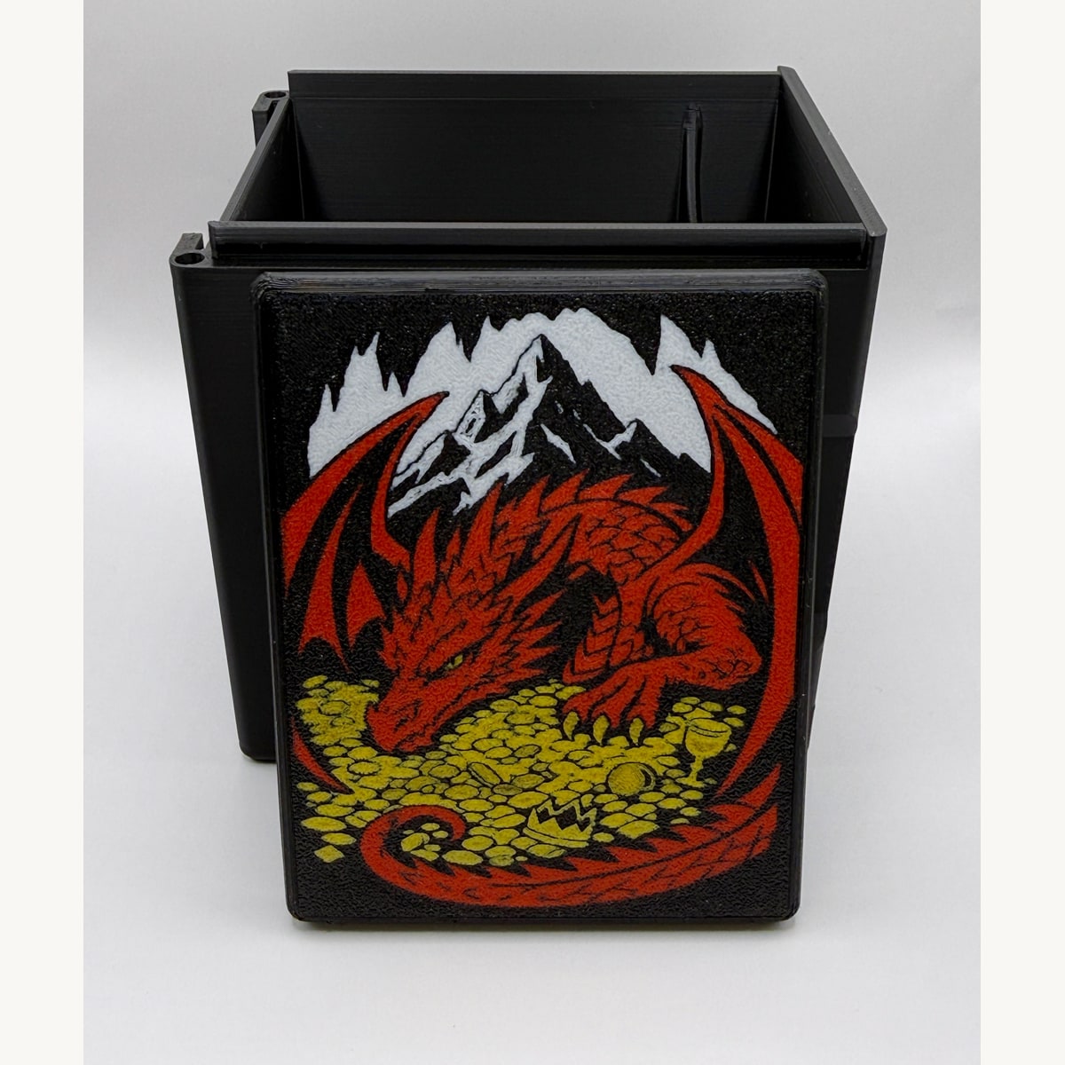 Smaug / Dragon: printed lid artwork and open box